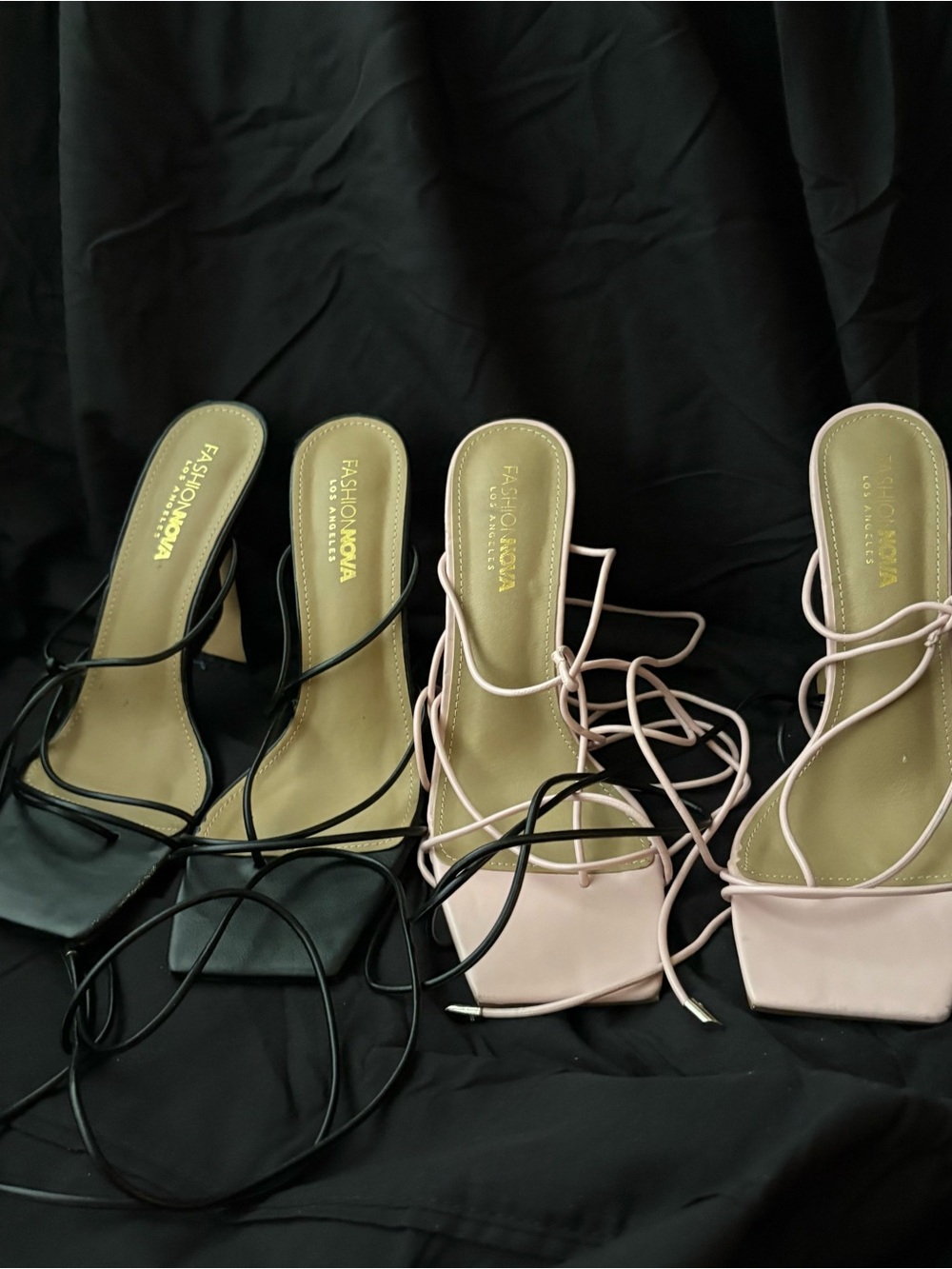 Fashion Nova Strappy Lace-Up Heels BUNDLE Black & Pink - Size 10